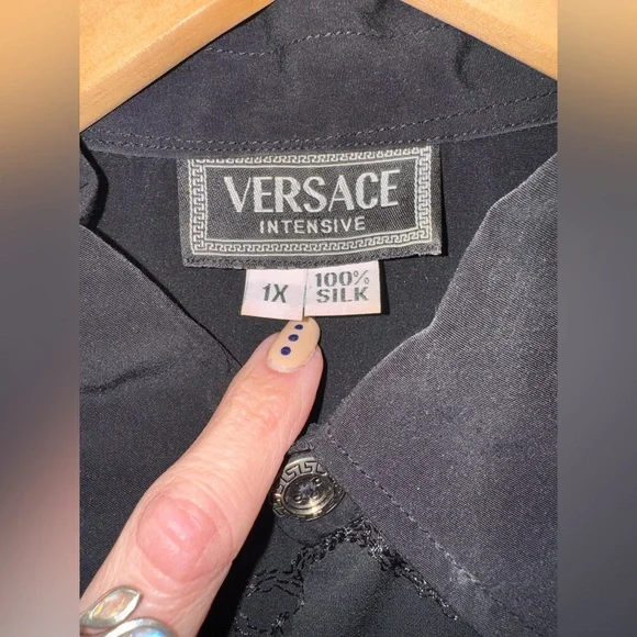 Versace Intensive Black Silk Jacquard Vintage Shirt Medusa Buttons Size 1X Y2K - Picture 3 of 14
